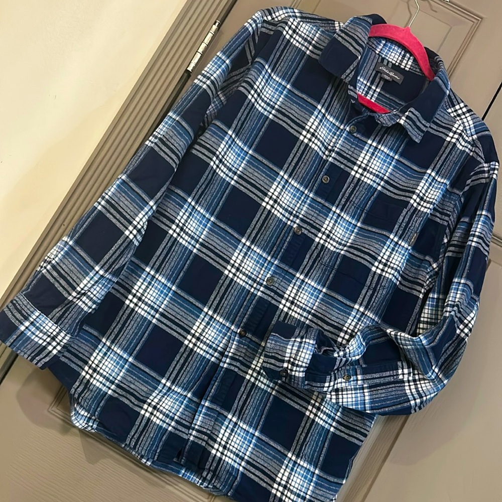 Eddie Bauer blue plaid flannel shirt. Size large